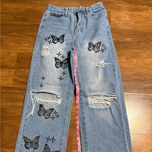 SHEIN bleached washed butterfly wide leg jeans size S(4)